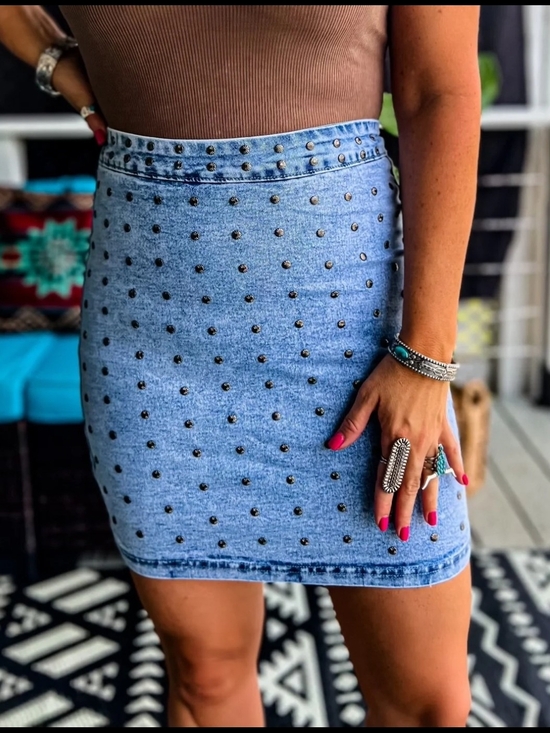2 Fly Co. Dresses & Skirts - Studded Light Blue Denim Mini Skirt - Women